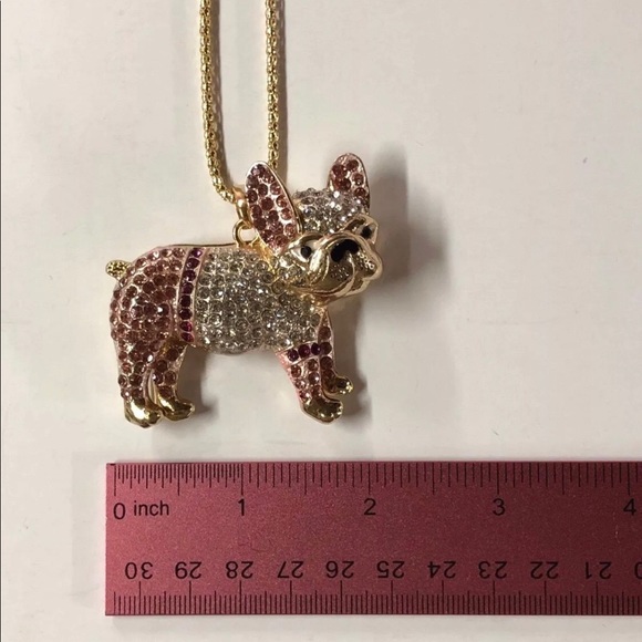 Betsey Johnson Bull Dog Pink Crystal 28” Necklace - Picture 5 of 8